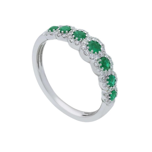 Anello riviere in oro bianco 750/°°° diamante e smeraldo