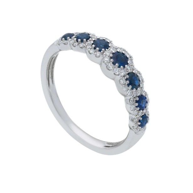 Anello riviere in oro bianco 750/°°° diamante e zaffiro