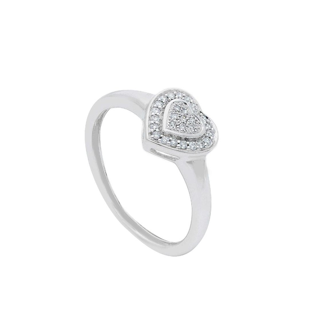 Anello in oro bianco 750/°°° e diamante con cuore