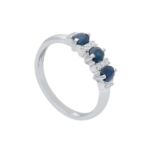 Anello trilogy in oro bianco 750/°°° diamante e zaffiro