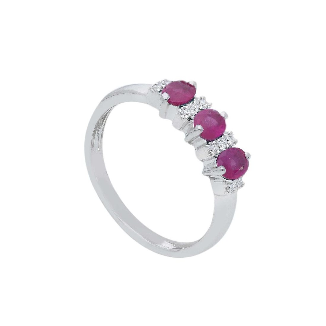 Anello trilogy in oro bianco 750/°°° diamante e rubino