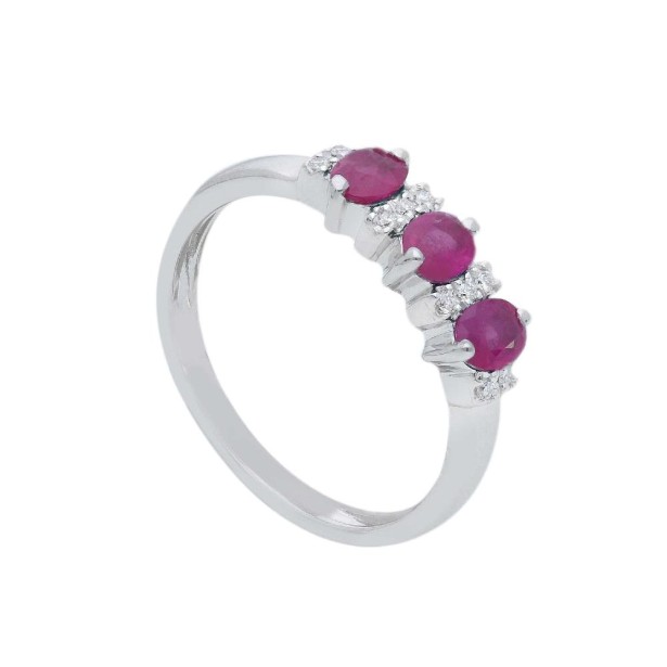 Anello trilogy in oro bianco 750/°°° diamante e rubino