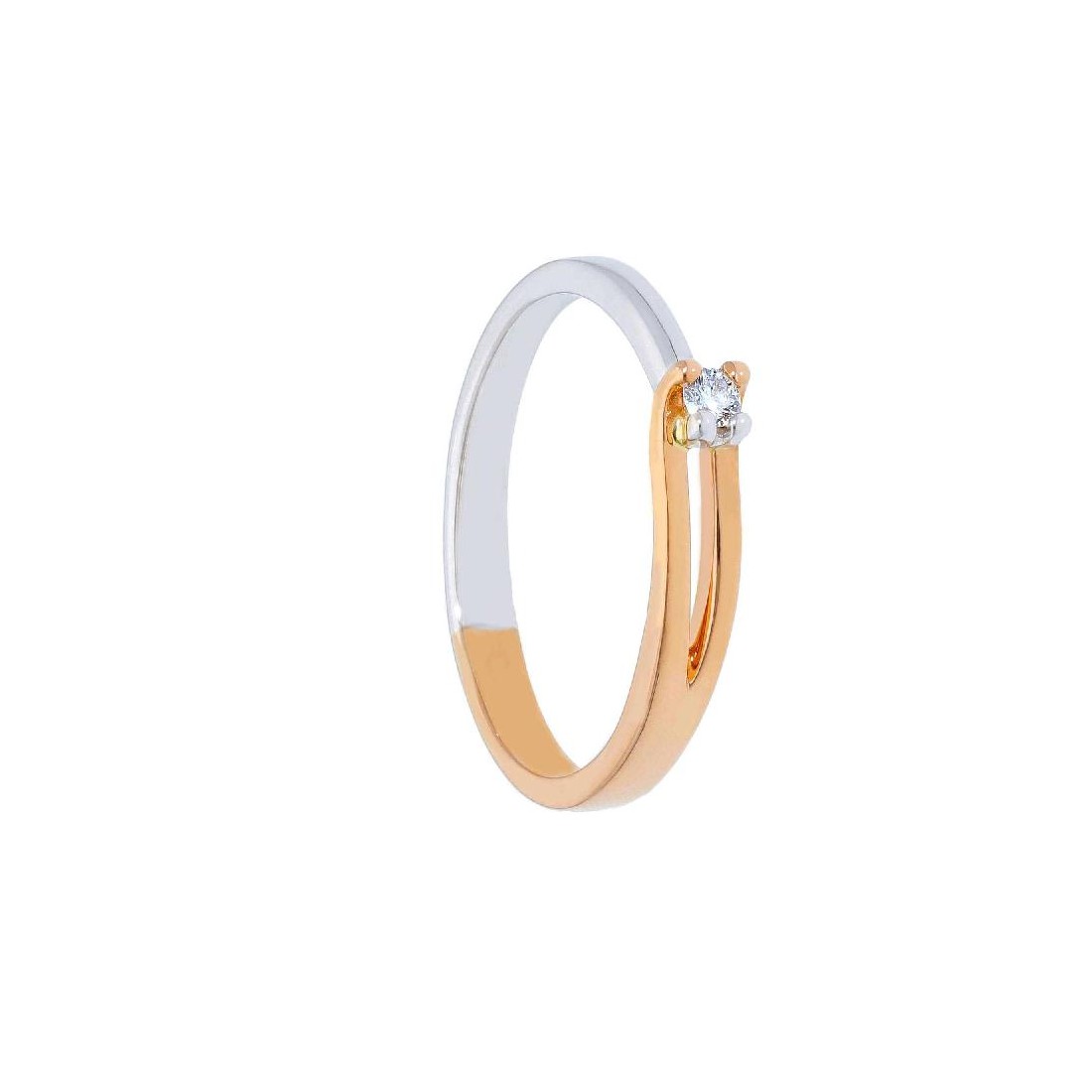 Anello solitario in oro bianco e rosa 750/°°° e diamante