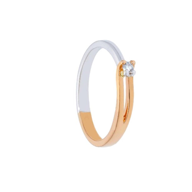 Anello solitario in oro bianco e rosa 750/°°° e diamante