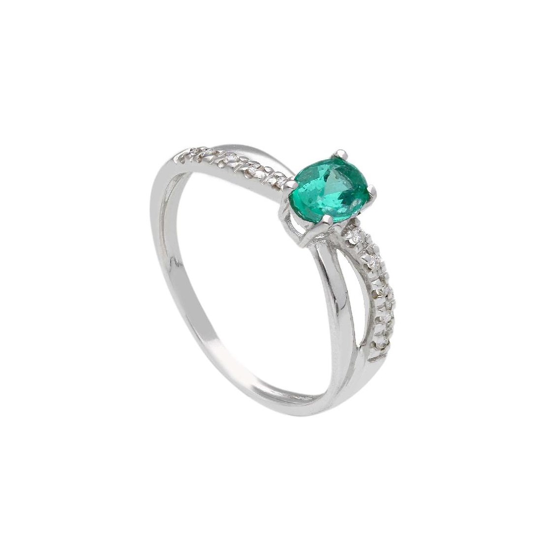 Anello in oro bianco 750/°°° diamante e smeraldo