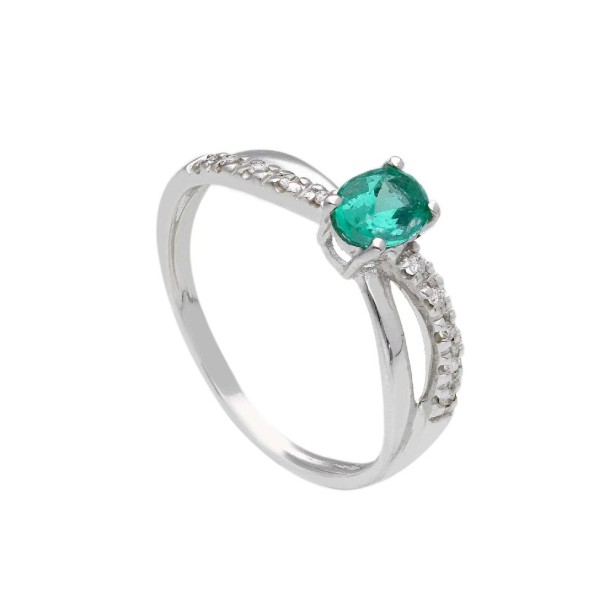 Anello in oro bianco 750/°°° diamante e smeraldo