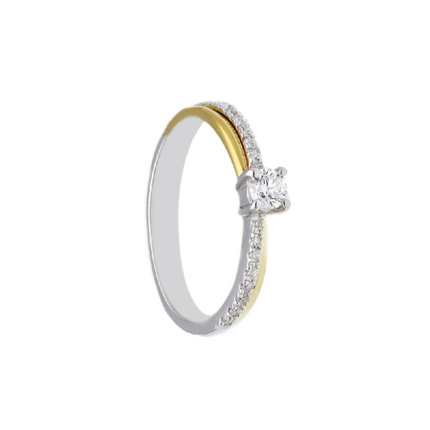 Solitario in oro giallo e bianco 750/ooo e diamante