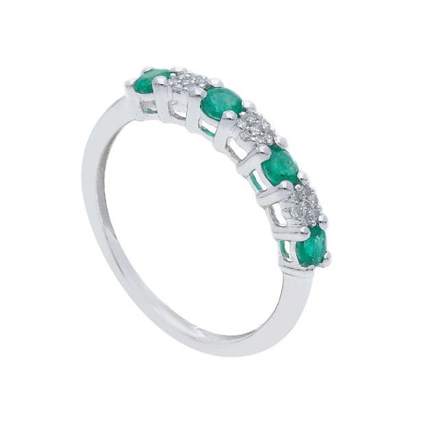 Anello riviere in oro bianco 750/ooo diamante e smeraldo