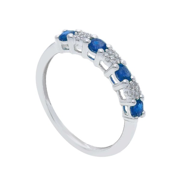 Anello riviere in oro bianco 750/ooo diamante e zaffiro