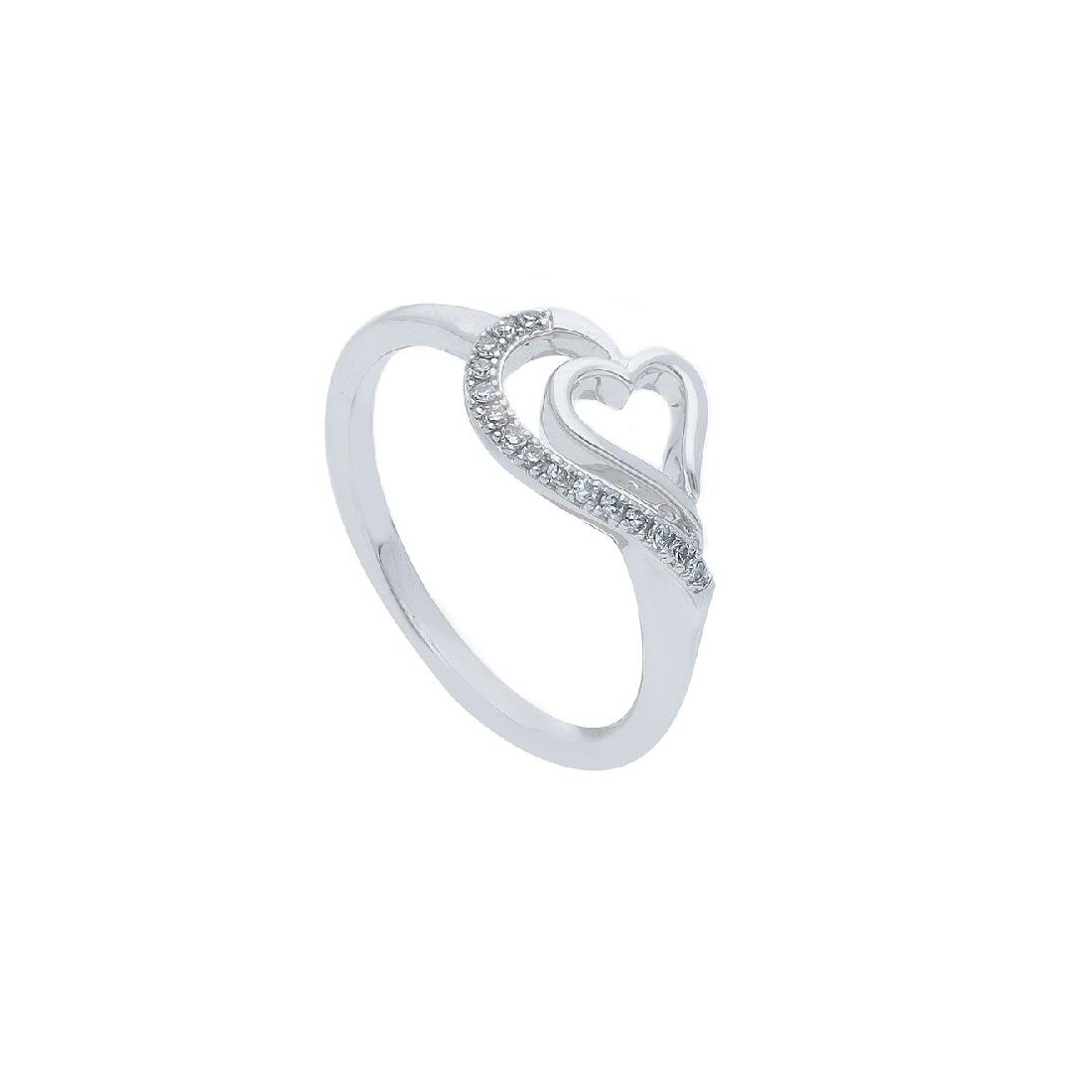Anello in oro bianco 375/°°° e diamante con cuore