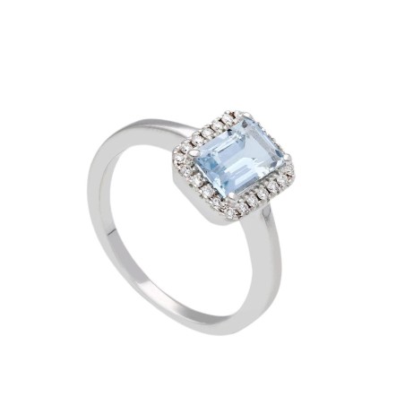 Anello in oro bianco 750/°°° diamante e acquamarina