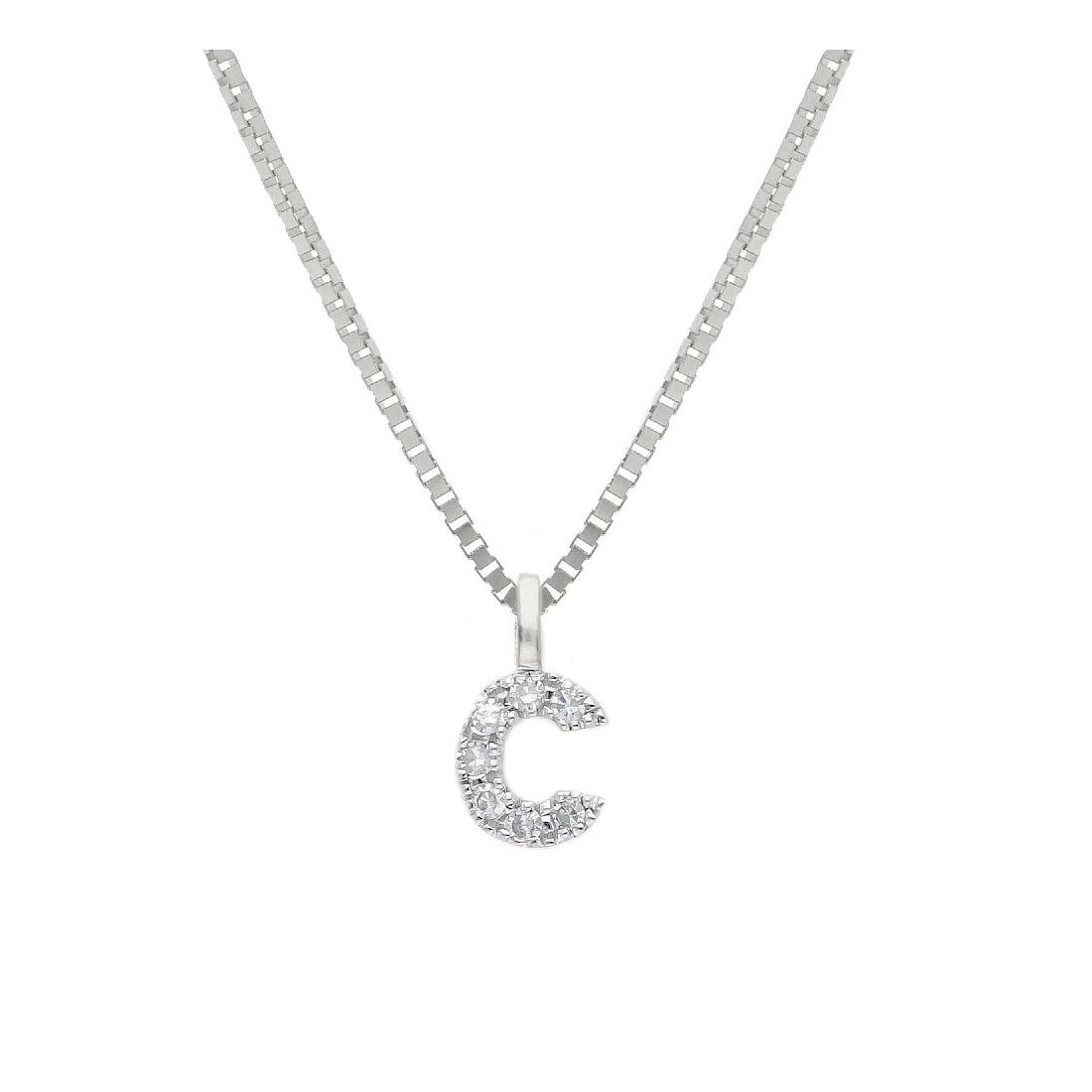 Girocollo in oro bianco 375/°°° e diamante con iniziale