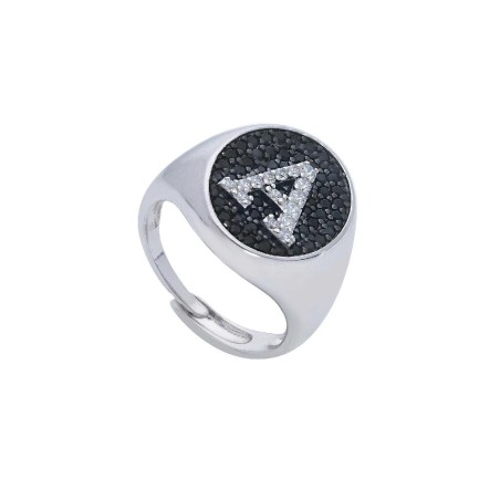 Anello chevalier in argento 925/ooo e zirconia cubica con iniziale