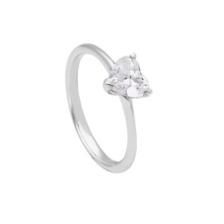 Anello solitario in oro bianco 375/°°° con diamante lab-grown con cuore