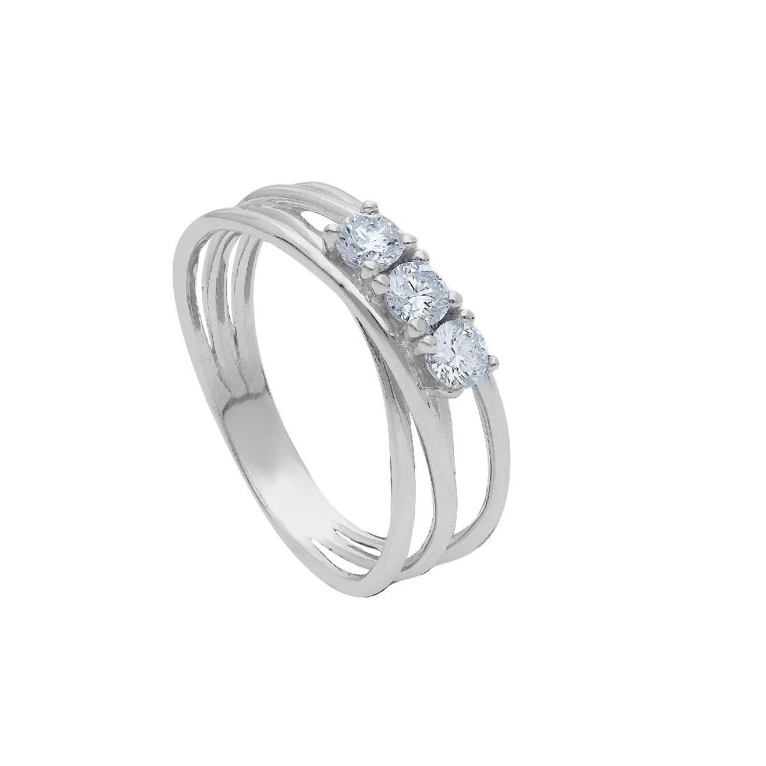 Anello trilogy in oro bianco 375/°°° con diamante lab-grown