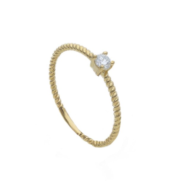 Anello solitario in oro giallo 375/°°° con diamante lab-grown