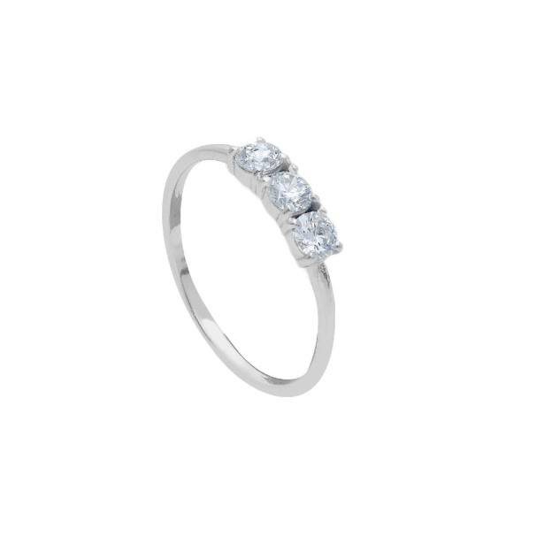 Anello trilogy in oro bianco 375/°°° con diamante lab-grown