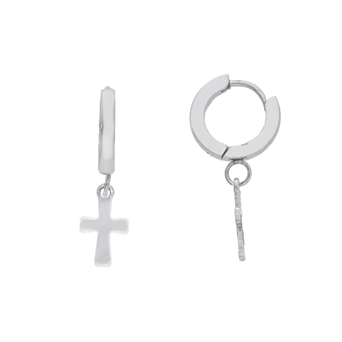 Orecchini cerchio in acciaio con croce