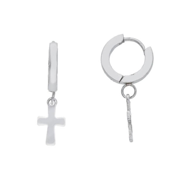 Orecchini cerchio in acciaio con croce