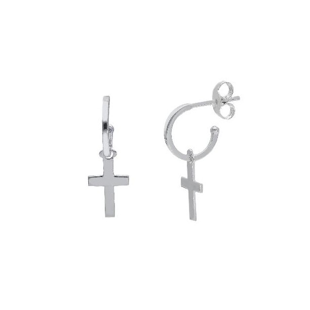 Orecchino cerchio in argento 925/°°° con croce
