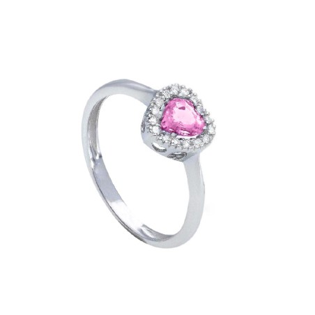 Anello in oro bianco 750/°°° diamante e zaffiro rosa con cuore