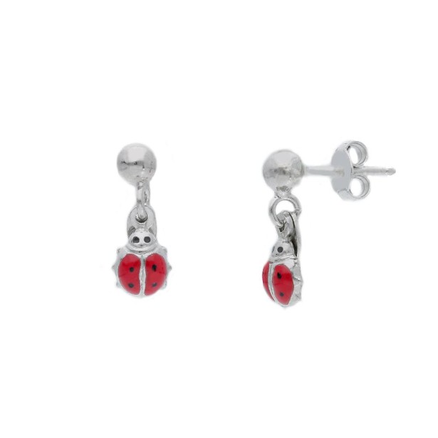 Orecchini pendenti in argento 925/°°° e smalto con coccinella