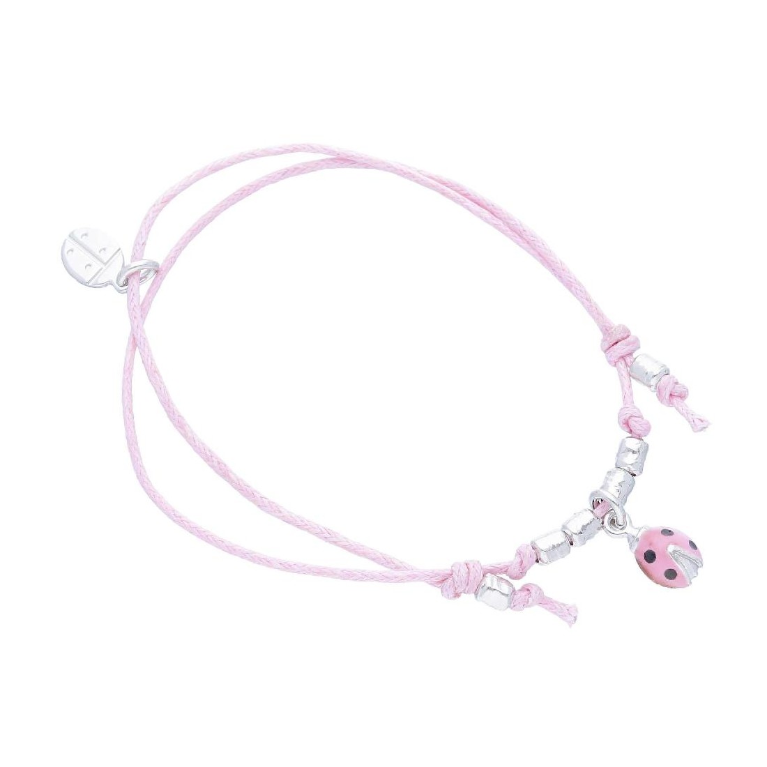 Bracciale cordino con coccinella in argento 925/°°° e smalto