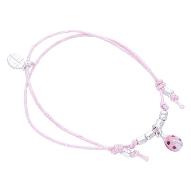 Bracciale cordino con coccinella in argento 925/°°° e smalto