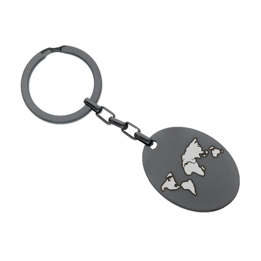 Portachiavi in acciaio pvd nero e mondo