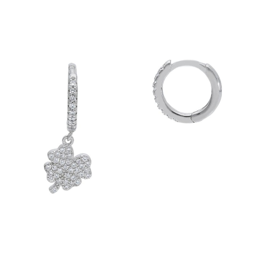 Orecchino cerchio in argento 925/°°° con quadrifoglio