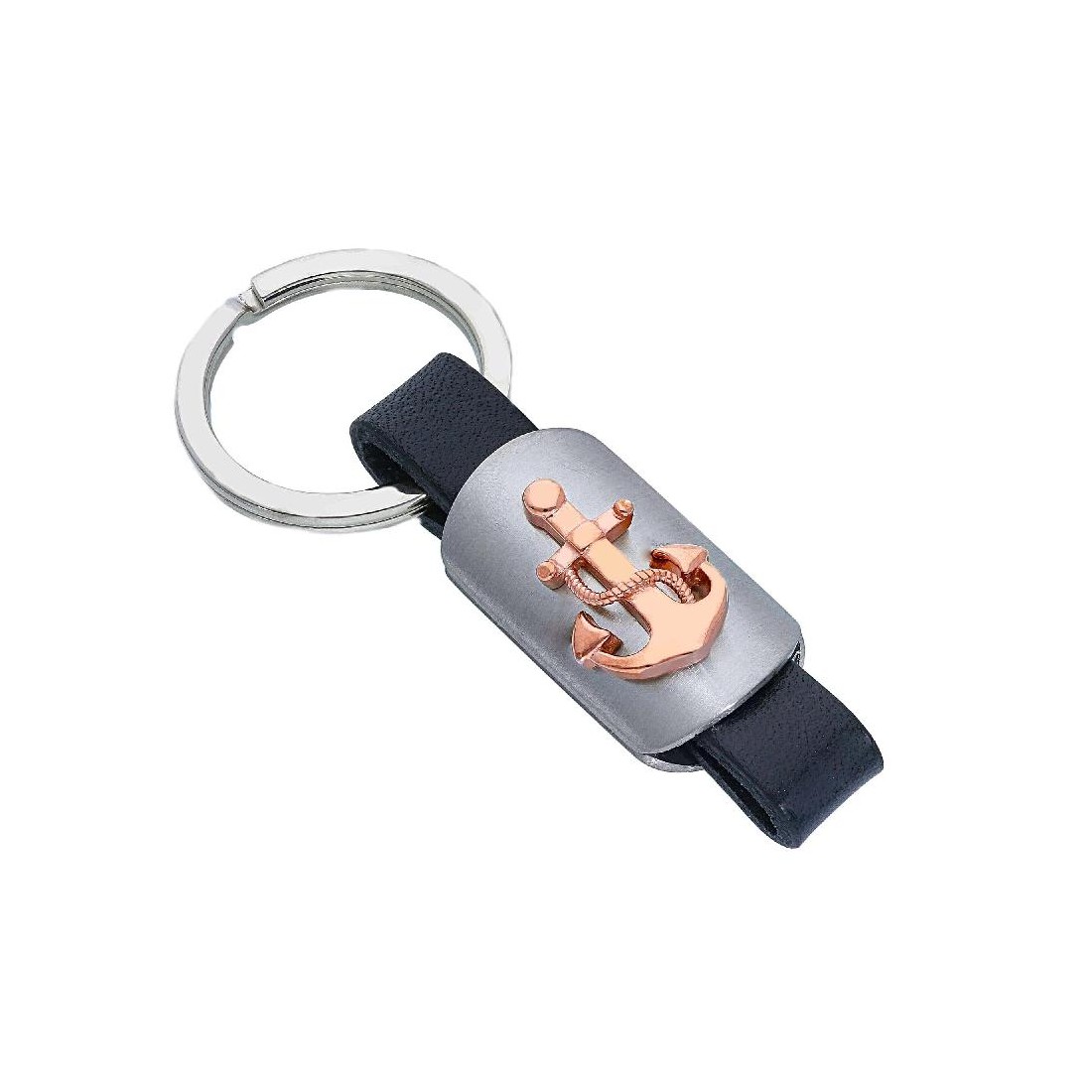 Portachiavi in acciaio e pelle con ancora