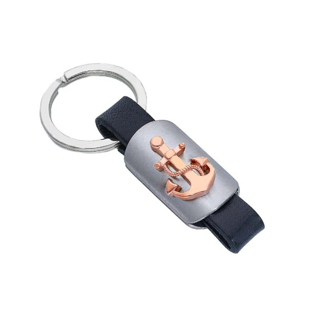 Portachiavi in acciaio e pelle con ancora