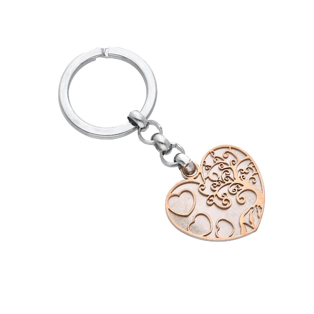 Portachiavi in acciaio con cuore rosa