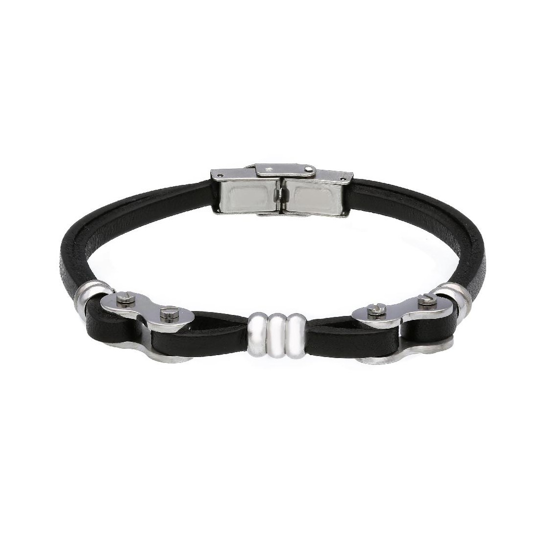 Bracciale in acciaio e pelle