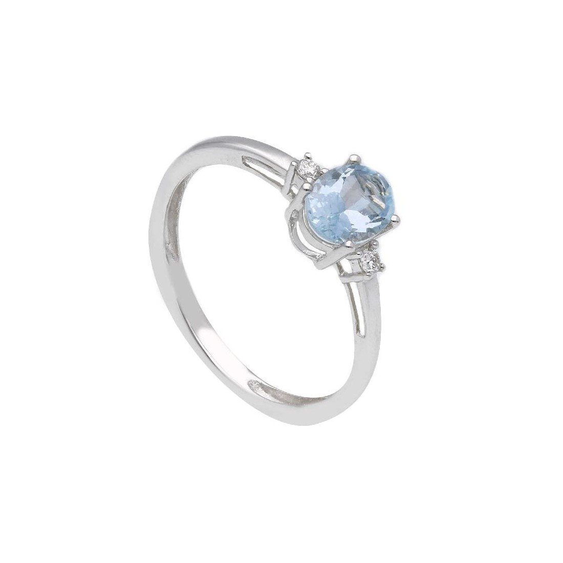 Anello in oro bianco 750/°°° diamante e acquamarina