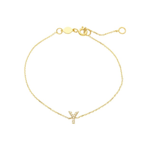 Bracciale in oro giallo 375/ooo e zirconia cubica con iniziale