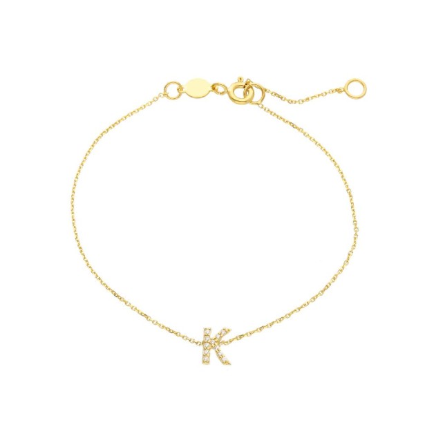 Bracciale in oro giallo 375/ooo e zirconia cubica con iniziale