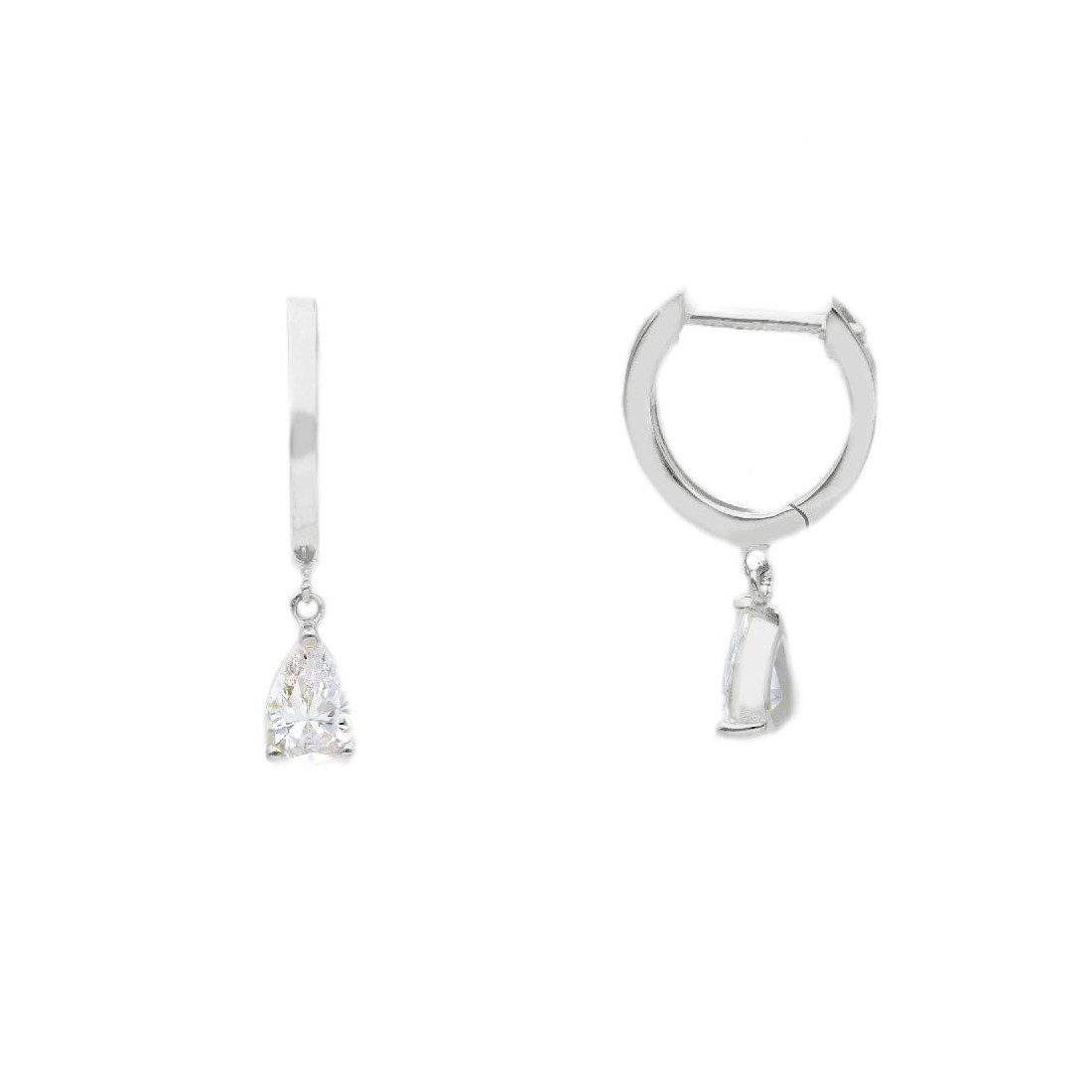 Orecchini scattino in oro bianco 375/°°° e zirconia cubica con goccia
