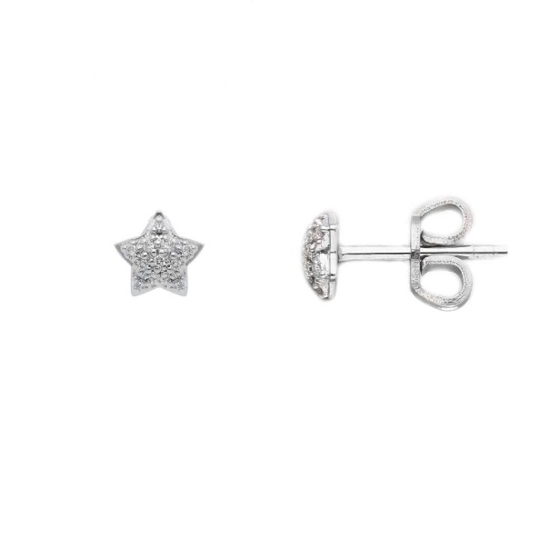 Orecchini lobo in oro bianco 750/°°° e diamante con stella