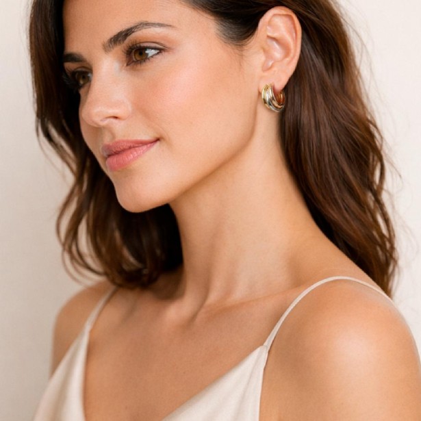 Orecchini lobo in oro tre colori 375/ooo