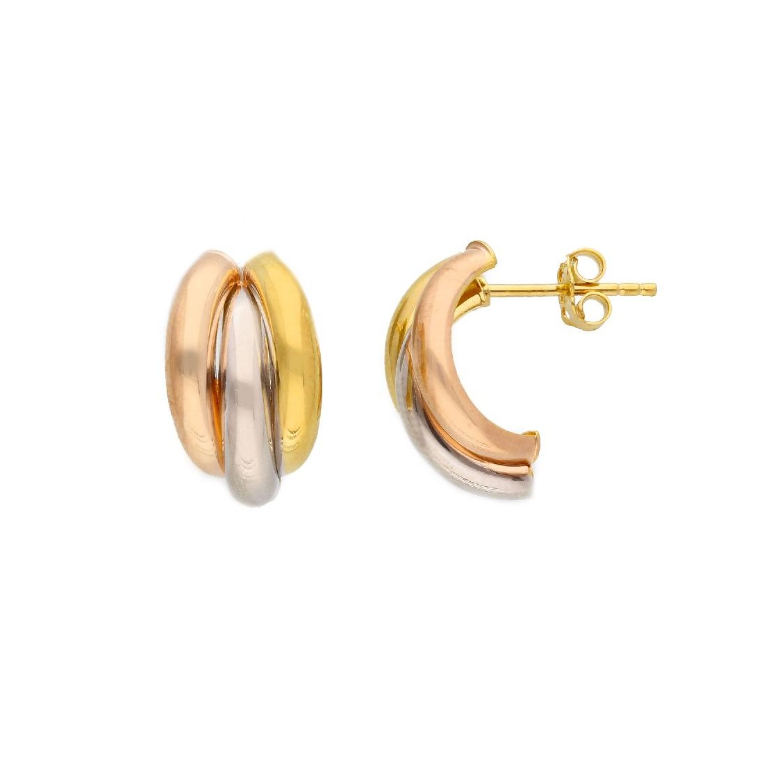 Orecchini lobo in oro tre colori 375/ooo