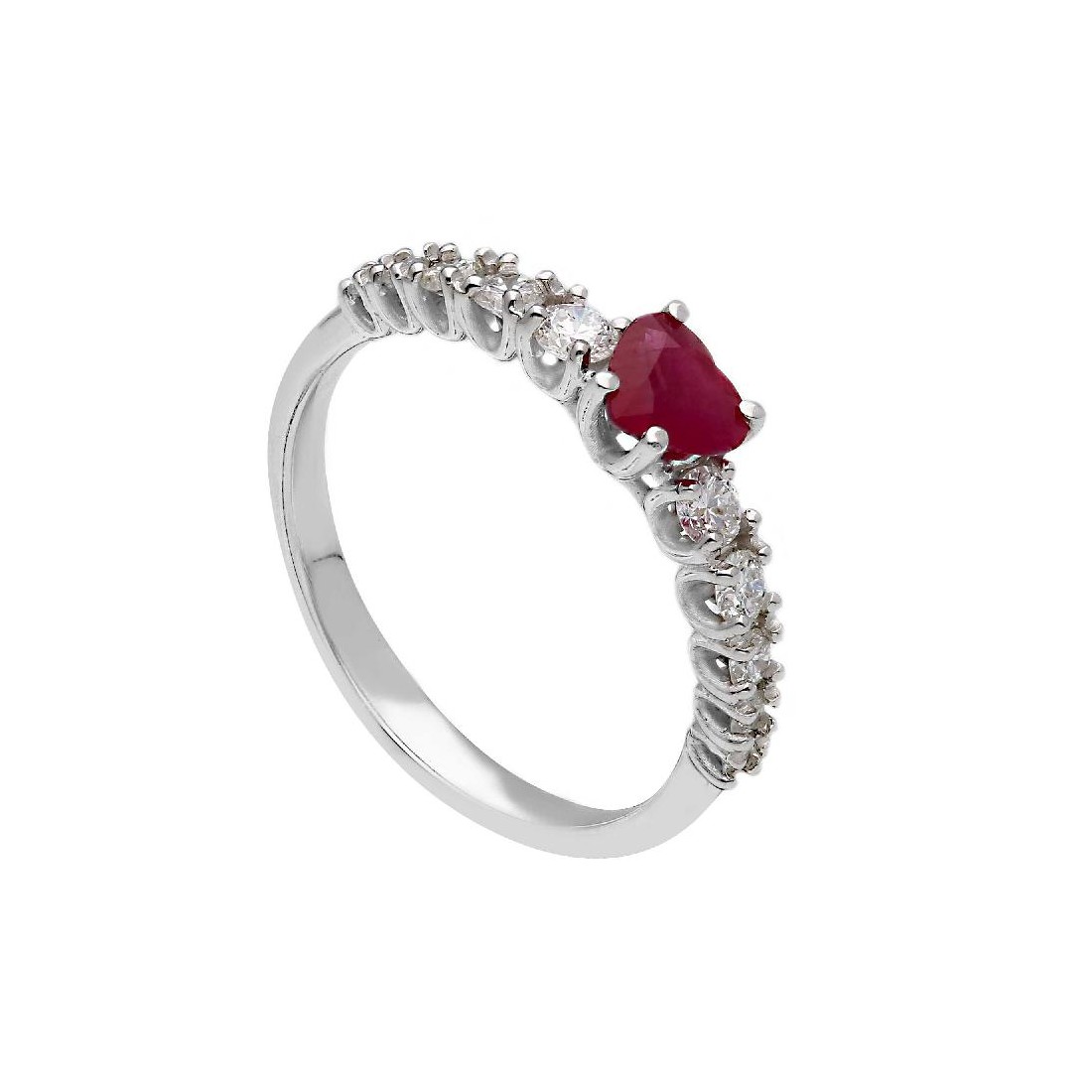 Anello oro bianco 375/ooo con rubino e diamante lab-grown
