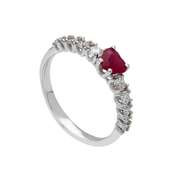 Anello oro bianco 375/ooo con rubino e diamante lab-grown