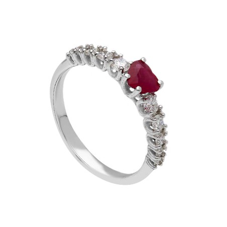 Anello oro bianco 375/ooo con rubino e diamante lab-grown