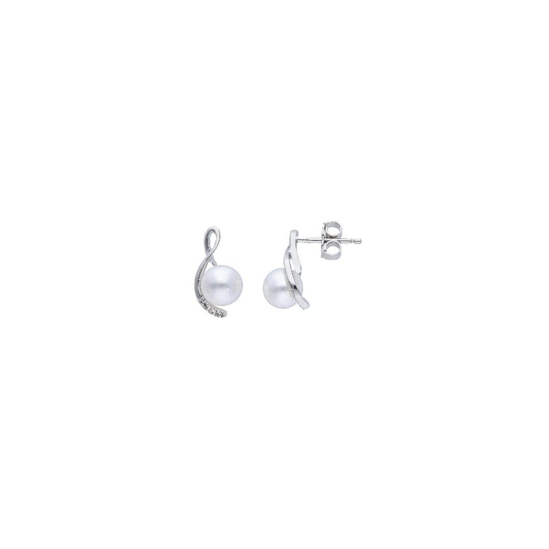 Orecchini lobo in oro bianco 750/°°° diamante e perla
