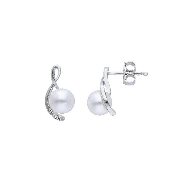 Orecchini lobo in oro bianco 750/°°° diamante e perla