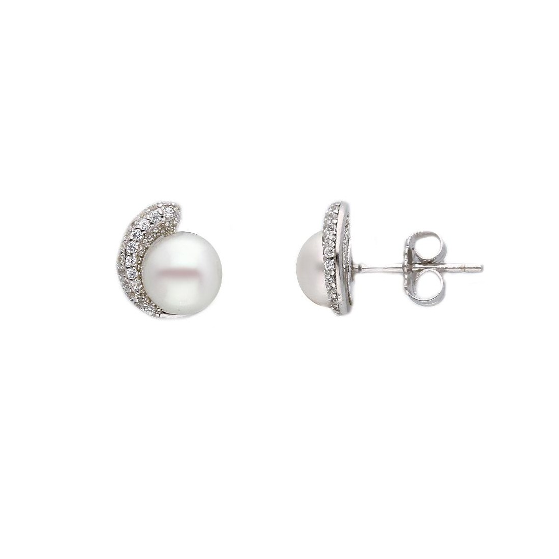 Orecchini lobo in argento 925/ooo perla e zirconia cubica