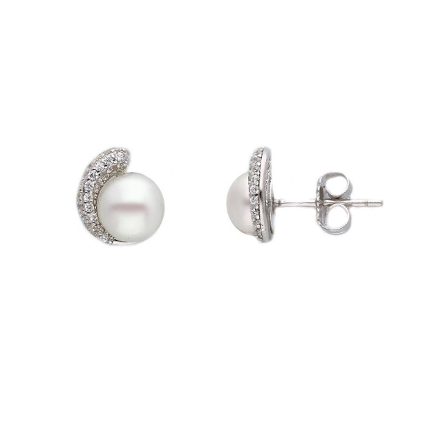 Orecchini lobo in argento 925/ooo perla e zirconia cubica