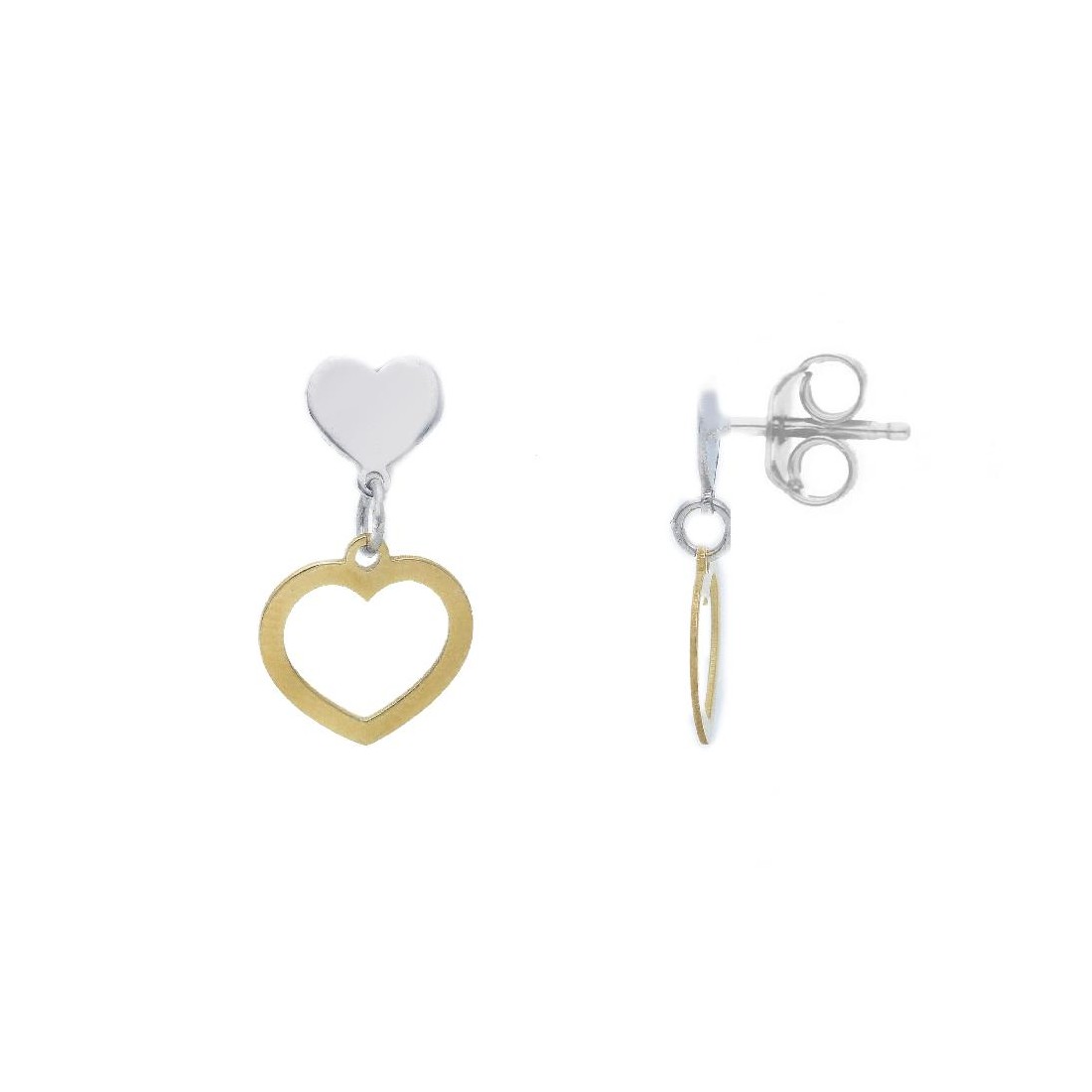 Orecchini pendenti in argento bicolore 925/ooo con cuore