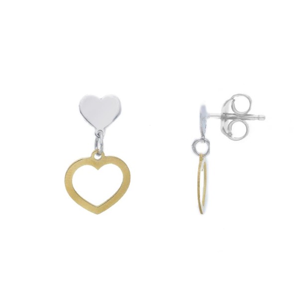 Orecchini pendenti in argento bicolore 925/ooo con cuore